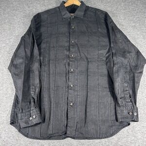 Tommy Bahama Shirt Mens SZ XL Linen Black Button Up Long Sleeve Textured Beach